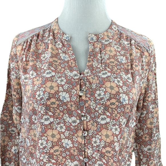 Cynthia Rowley Orange Floral Print Flowy 3/4 Sleeve Button Down Blouse - Picture 2 of 15